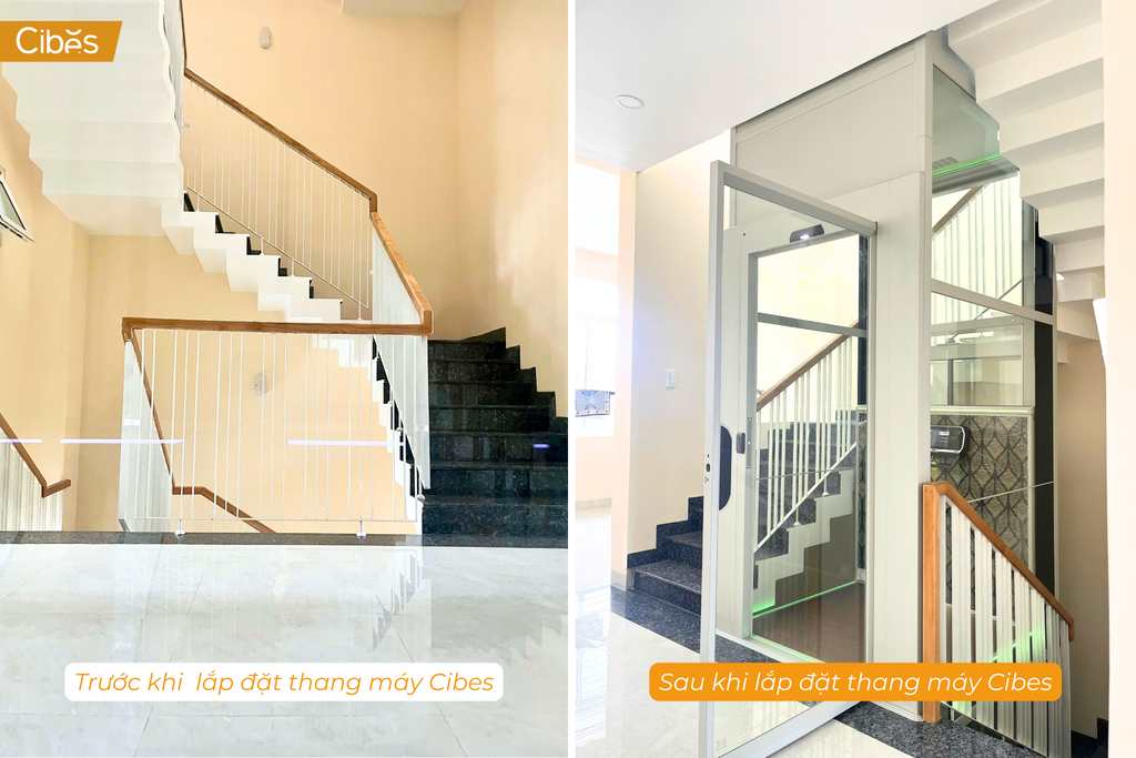 thang máy Cibes trước và sau khi lắp đặt